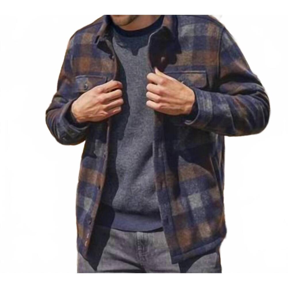 NEW FLAGS & ANTHEM milbank flannel shirt jacket in navy/brown/cream